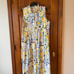 Sleeveless Lemon Tile Print Maxi Dress - White/Yellow/Navy